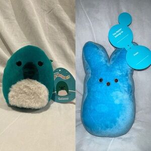 Squishmallows Selassi Teal and Blue Peep Plush Package. One of each is included.